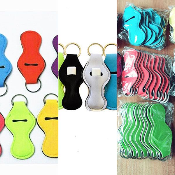 

holder keychain blanks lipstick key neoprene rings holder solid color soft essential oil roller bottles case lady lip pa690s, Slivery;golden