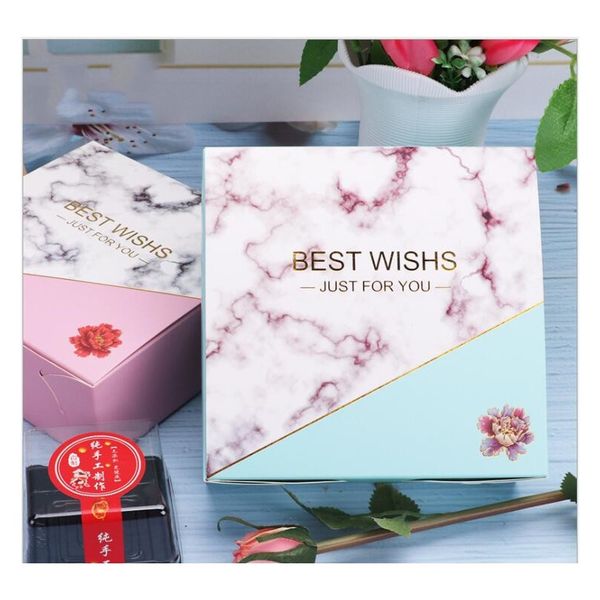 

15 шт. 14.214.25.2 мраморная коробка для торта и упаковка розовая голубая бумага конфета подарочная коробка ручной работы печенье выпечки в