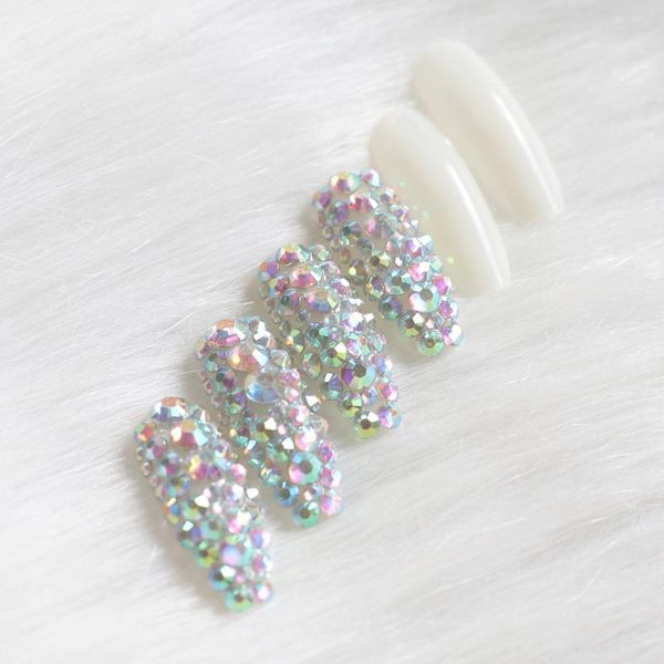 

natural color high-end salon ballet coffin diy crystal glitter handmade fake nails 24pcs, Red;gold