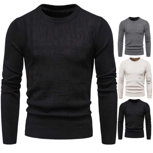 

men's sweaters winter clothes warm knitted sweater retro oversized round neck solid long sleeve bottoming shirt, White;black