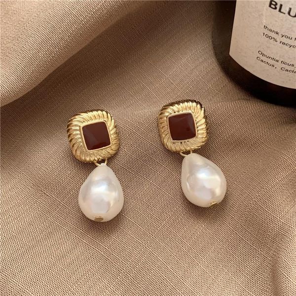 

contracted temperament geometric earrings fashion retro pearl earrings jewelry accessories, Golden;silver