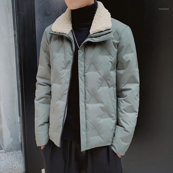 

men's cotton padded jacket thickened warm cotton padded jacket korean casual wool collar youth men's coat1, Black