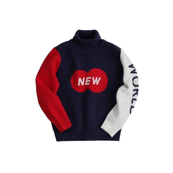 

tide brand clothing boys' autumn dk and winter new sweater children's high collar korean thickened warm knitted pullover, Blue