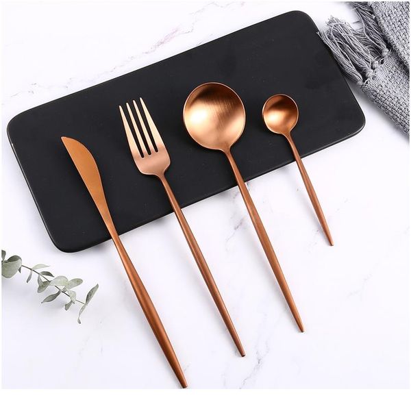 

rose gold 4pcs/set food tableware set stainless steel knife spoon fork dessert spoon western tableware upscale kitchen t bbyofs
