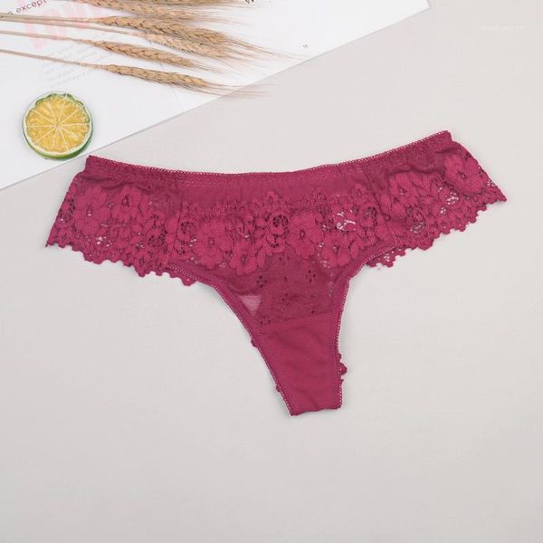 

women's panties 2021 ladies underwear low waist fashion thong seamless hollow lace pure cotton simple color high comfort1, Black;pink