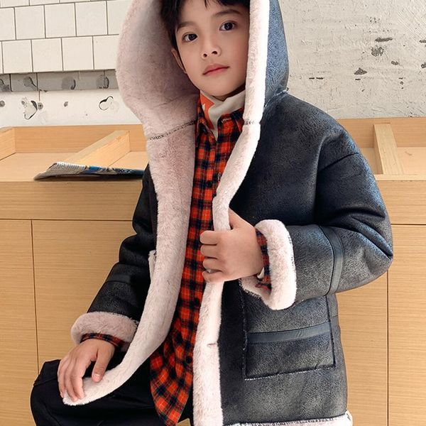 

jackets boys woolen jacket plus velvet autumn and winter 2021 korean children's coat thick suede clothes regular1, Blue;gray