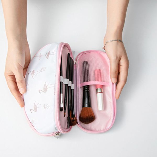 

maleta de maquiagem neceser viaje double layer oxford bag ladies shell shape printed cosmetic storage makeup brush holder bag