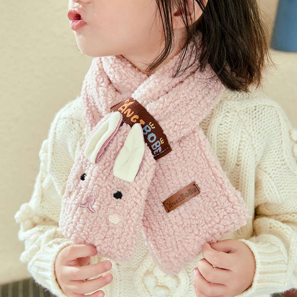 

autumn winter 2020 plush embroidery cartoon scarf for boys and girls, Red;brown