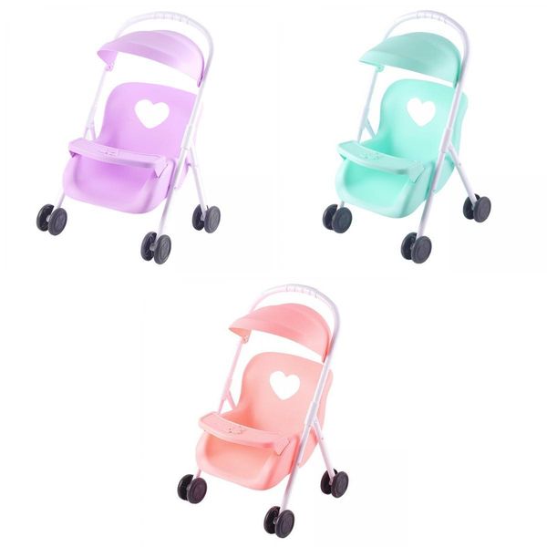 

3 pieces easy fold infant dolls stroller plastic mini pushchair toys