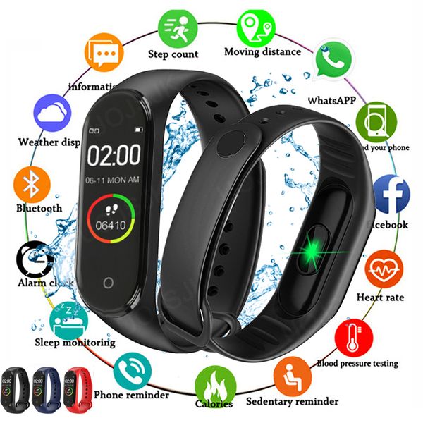 

2020 m4 smart watch fitness bracelet band trcker sport pedometer blood pressure heart rate smarthwatch for women men wristbands