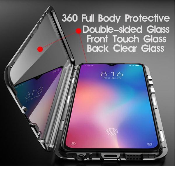 

double sided magnetic metal case for xiaomi 10 pro 9t 8 lite f1 a3 note 10 pro redmi no wmtbse