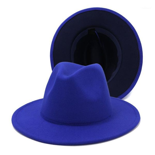 

blue double-sided color matching hat men and women flat brim jazz hat1, Blue;gray