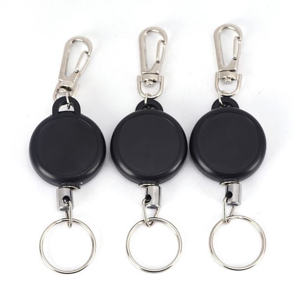 

retractable 60cm length badge reel black recoil keychain pass id card holder pull key ring steel cordgdfb, Silver
