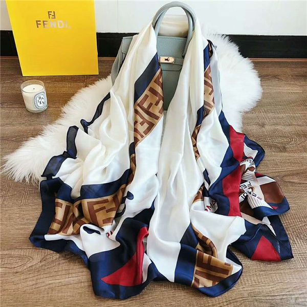 

wholesale -2019 fashion bandanna luxury plaid silk scarf women's brand silk scarf women's shawl printed hijab, Blue;gray