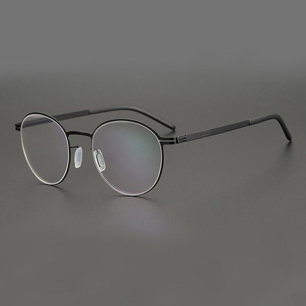 

fashion sunglasses frames lightweight optical prescription round glasses frame women screw-less myopia eyeglasses men germany brand eyewear, Black