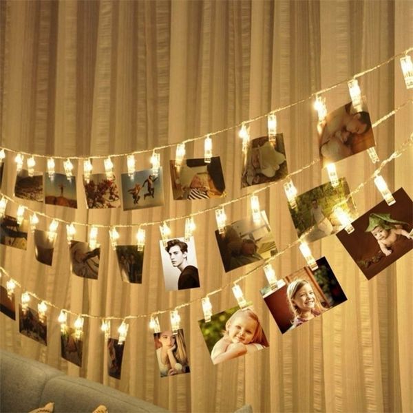 10 20 40 LED Girlande Karte Foto Clip LED String Fairy Lights Batteriebetriebene Weihnachtsgirlanden Hochzeit Valentinstag Dekoration Y201020