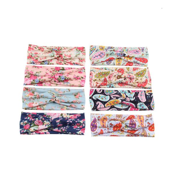 

printed flower knitting cotton cross headbands kids baby bows headdress band headwrap turban knot children hair accessor