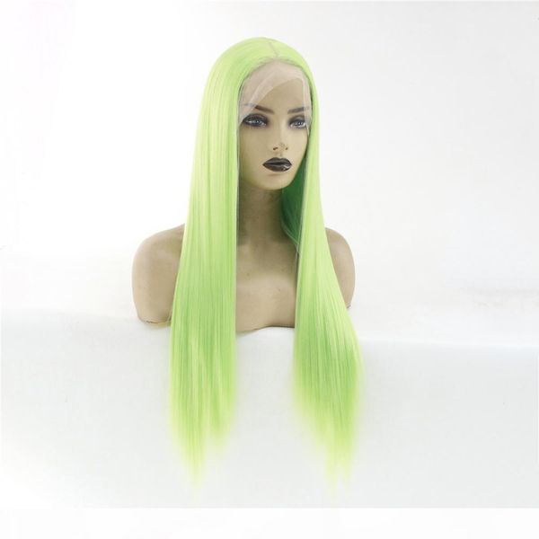 

t0220 green long straight synthetic lace front wig heat resistant fiber hair natural hairline cosplay wigs for women, Black
