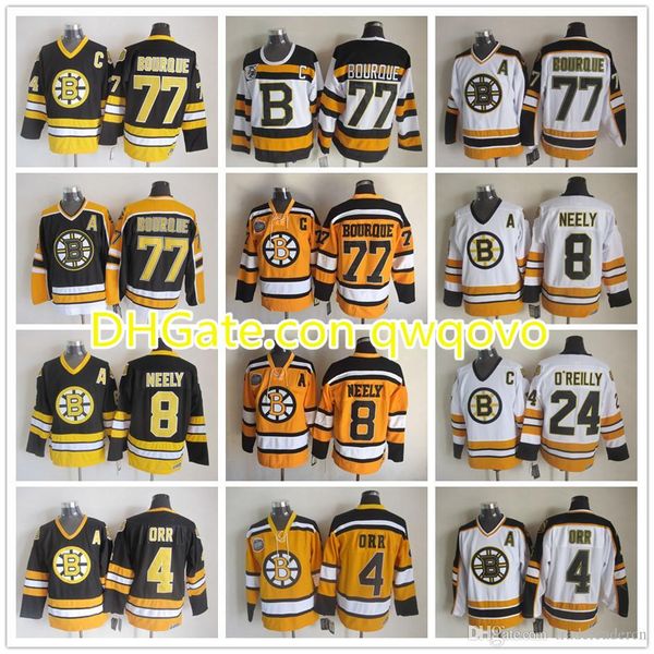 

vintage boston bruins 4 bobby orr 8 cam neely 77 ray bourque 24 terry o'reilly white black 75th ccm ice hockey jerseys, Black;red