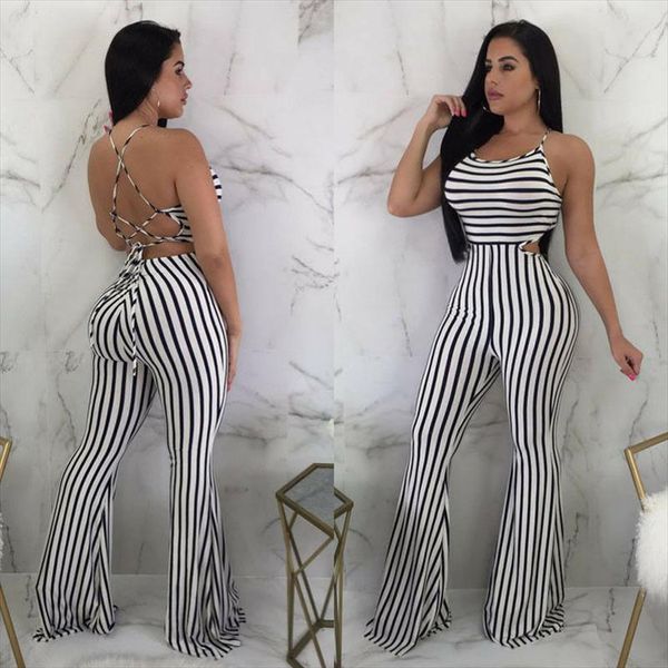 

женщины clubwear летняя без без спинки перевязанная полоса playsuit bodycon party compatuit campsuit бродвета брюки drop доставка хорошего к, Black;white