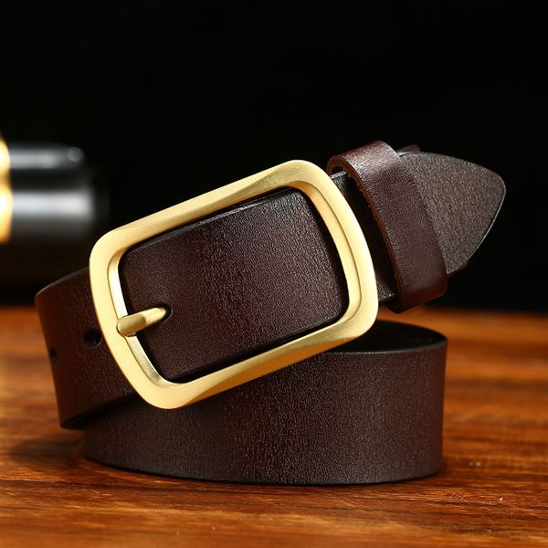 

2021 authentic men's leather business fashion pin new buckle cowhide belt ym8d, Black;brown