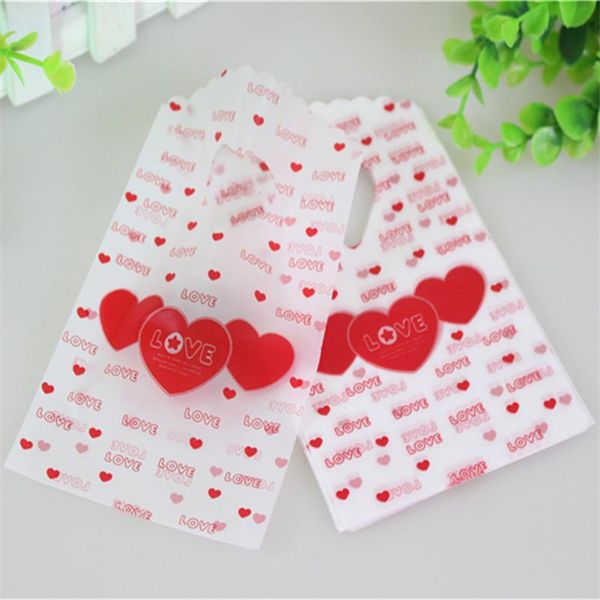 

2020 new fashion wholesale 50pcs/lot red love heart plastic packaging bags small gift pouches