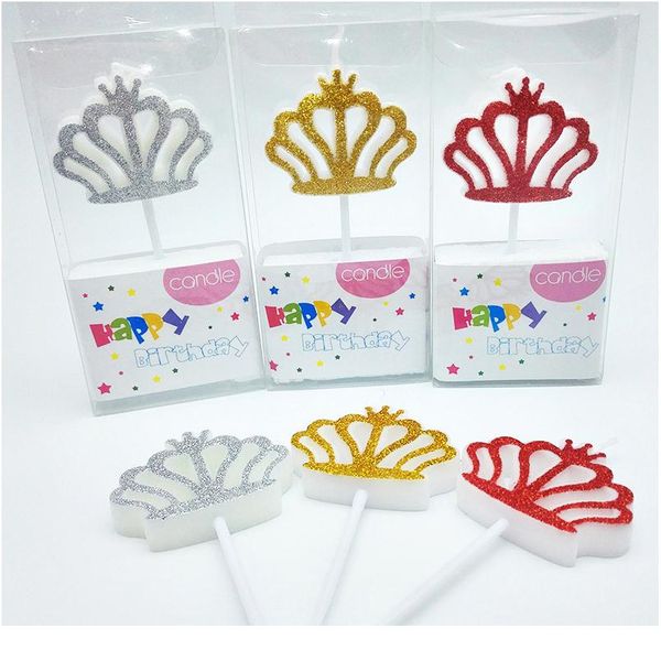 

1pcs glitter gold/red/sliver crown type candle for kids girls boys birthday party cake candles dec bbyehl