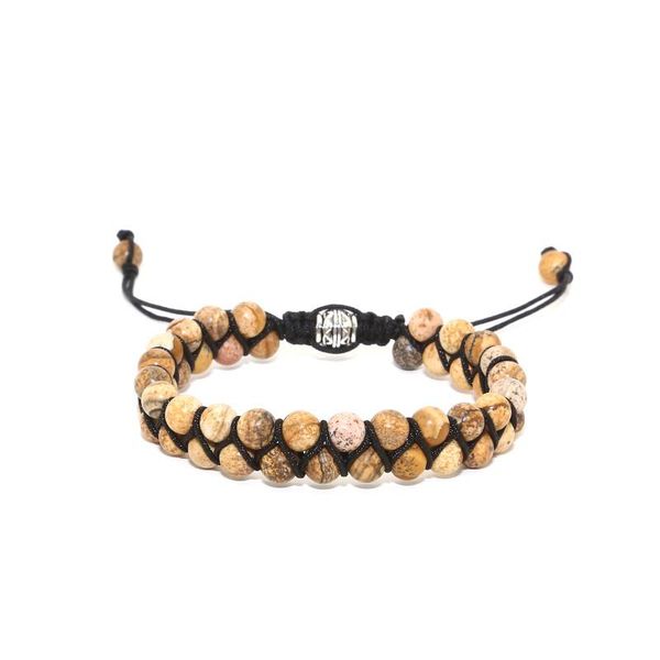 

charm bracelets elegant double rows women bracelet picture weathered rocks stone beads braiding macrame gifts, Golden;silver