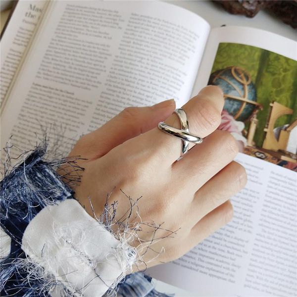 

cluster rings ruiyi 100% real 925 sterling silver simplicity overlapping resizable women stylish fine jewelry geometric minimalist, Golden;silver