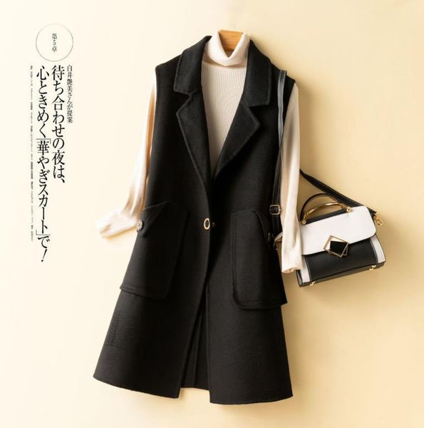 

new primavera 2021 feminino meio longo de  colete casaco bolsos jaquetas longas y222 n92q, Black;white