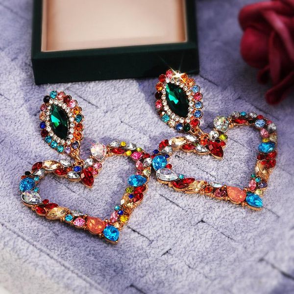 

dangle & chandelier huitan colorful heart-shaped earring women hyperbole cocktail party accessories romantic gift for girl luxury big heart, Silver