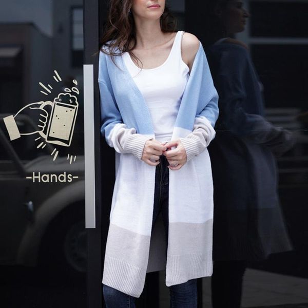

women's knits & tees casual knit sweater coat autumn women cashmere striped color block cardigan draped loose long, White