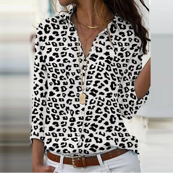 

40# white leopard blouse women v neck long sleeve shirt blouse office ladies casual blouses blusas de mujer autumn1