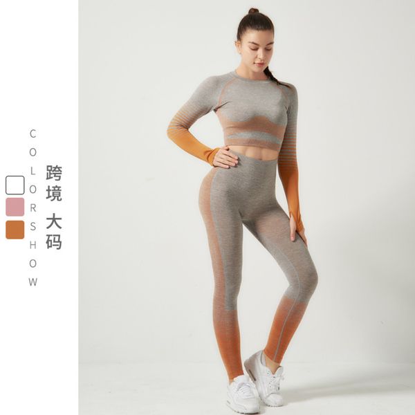 

quick two yoga dry fitness women's large piece set gradient sports suit t057, Gray