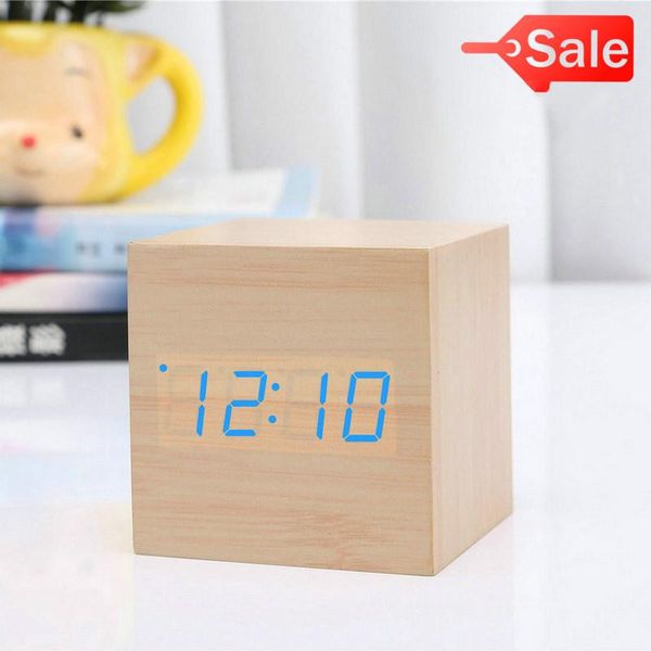 

sound controlled temperature multifunctional intelligent wood clock led night light electronic clock electronic silent alarm bbythr