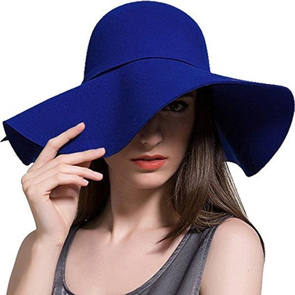 

new fashion women wool floppy hat wide brim fedora hat vintage bowknot felt hat comfy lady's sun beach cap outdoor, Black;white