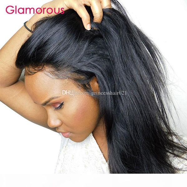 

glamorous brazilian human hair 360 wig natural color straight body wave virgin brazilian hair 360 full lace frontal wigs with baby hair, Black;brown