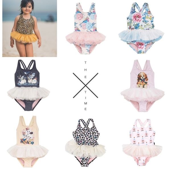 

baby girls dogs cats swimwear girls tutu swimsuit kids one pieces swimwear for girls for 80-140cm y200713, Blue
