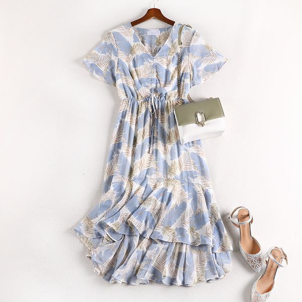 

xl-5xl plus size/2021 dress ragged floral chiffon 10647 woman femme robe summer clothes zy4i, Black;gray