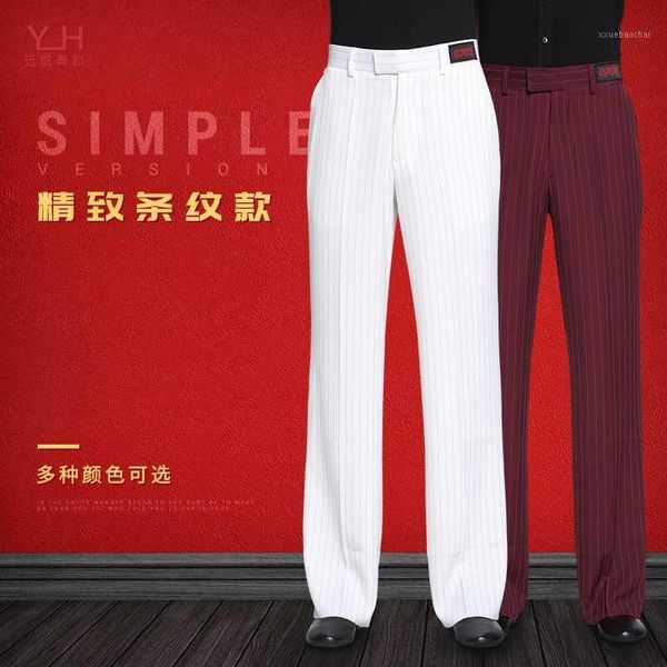 

men dance pants ballroom latin dance standard pants adults straight-legged stripe trousers samba rumba clothing1, Black;red
