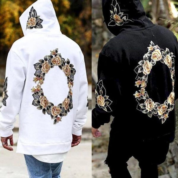 

men's hoodies & sweatshirts autumn design 3d flower print men hip hop cool mens hooded pullovers sweatershirt, Black