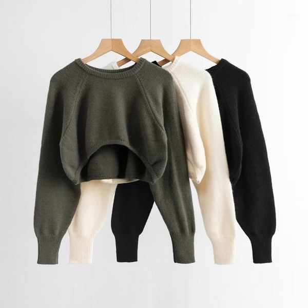

winter women sweaters and pullovers cute long sleeve crop sweater knitted sweaters short loose cropped sweater korean1, White;black