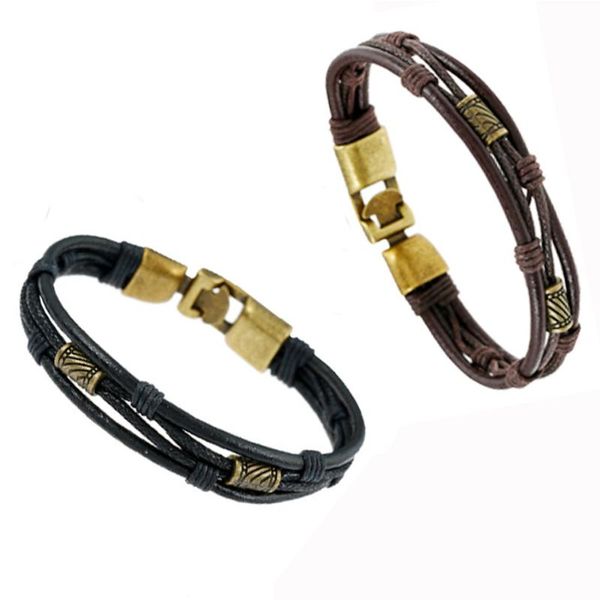 

charm bracelets vintage genuine leather for women man creative casual sporty multi-layer fashion jewelry gift fs096, Golden;silver