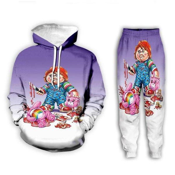 

new men/womens halloween horror movie chucky funny 3d print fashion tracksuits hip hop pants + hoodies mh066, Gray