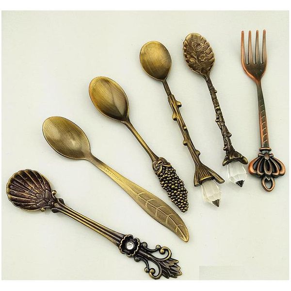 

6pcs/set vintage royal style bronze carved small coffee tea spoon mini dessert spoon for snacks flatwar jlltzv lajiaoyard