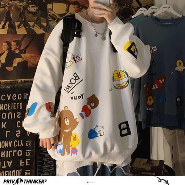 

privathinker funny animals printed men hoodies 2020 autumn winter men's sweatshirts cartoon new man streetwear casual pullovers, Black
