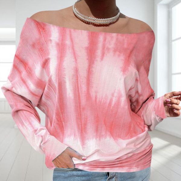 

women pink tie dye print shoulder sweatshirt loose elastic woman hoodie streetwear long sleeve summer sweatshirt 2020 new1, White;black