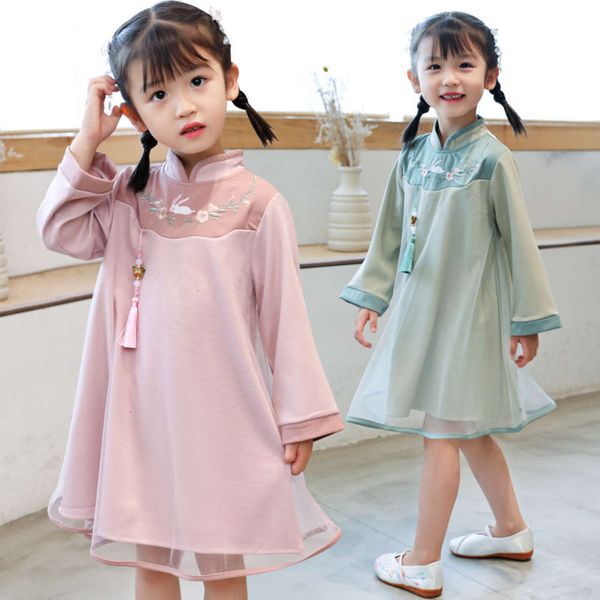 

flower 2019 girls' bunny hanfu drs chine sle autumn gauze skirt tang suit children's wear, Red;yellow