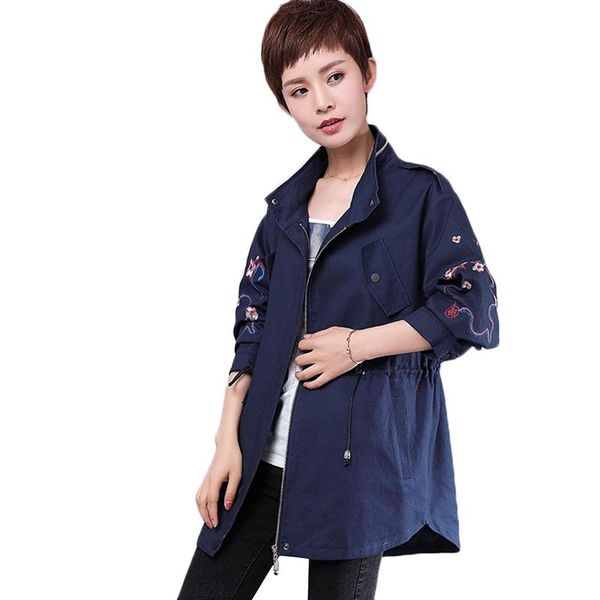 

women's trench coats 2021 spring middle-aged women clothing large size loose coat autumn female casual windbreaker embroidery, Tan;black