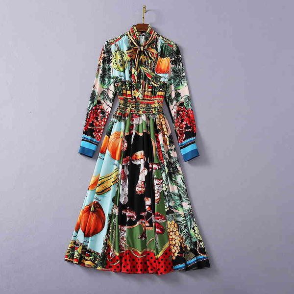 

runway dresses 1003 xl autumn a line long sleeve lapel neck mid calf dress prom fashion flora print brand same style sh ooyv, Black
